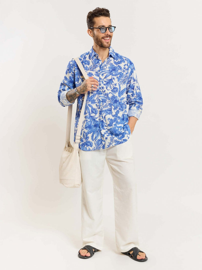 Blue Hibiscus Linen Shirt