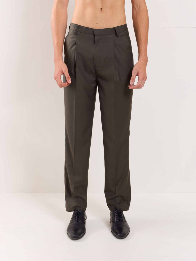 Dark Taupe Straight Fit Trousers