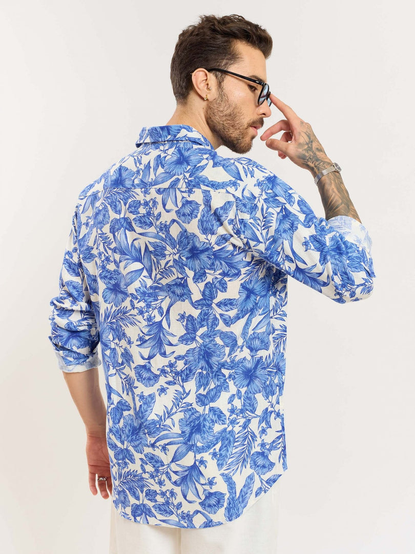 Blue Hibiscus Linen Shirt