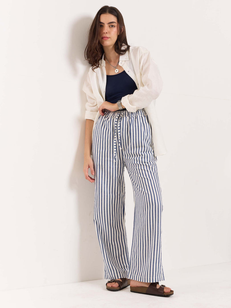 Blue Striped Pull-on Pants