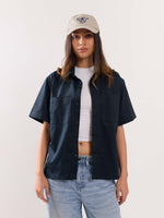 Load image into Gallery viewer, Dark Blue Twill Cropped Shirt
