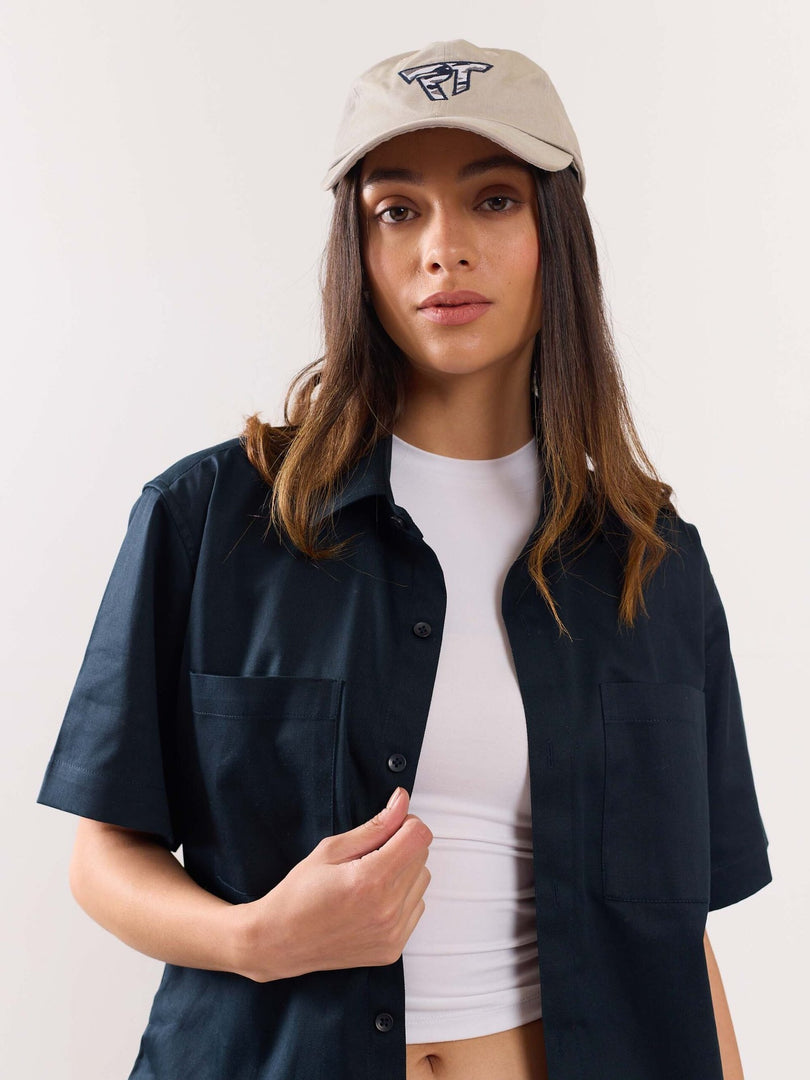 Dark Blue Twill Cropped Shirt