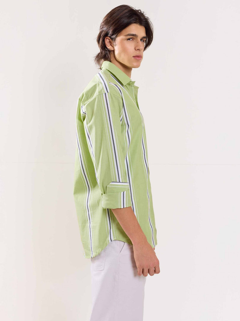 Green Poplin Striped Shirt