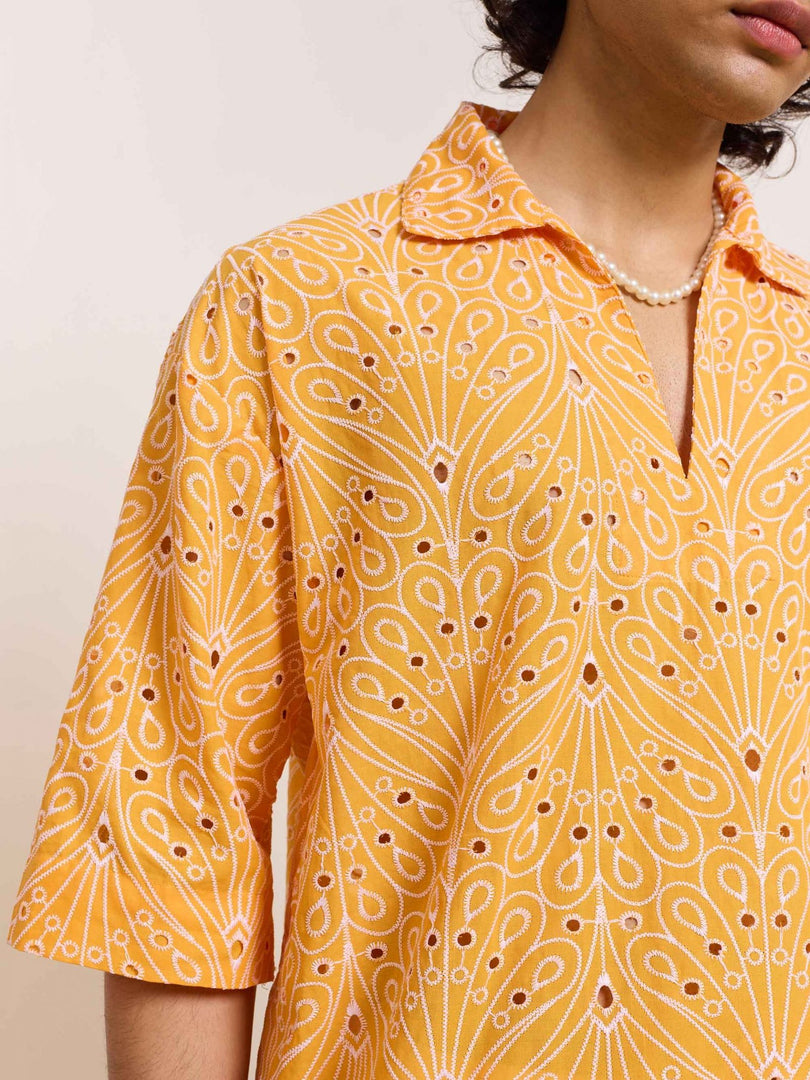 Orange Cutwork Pullover