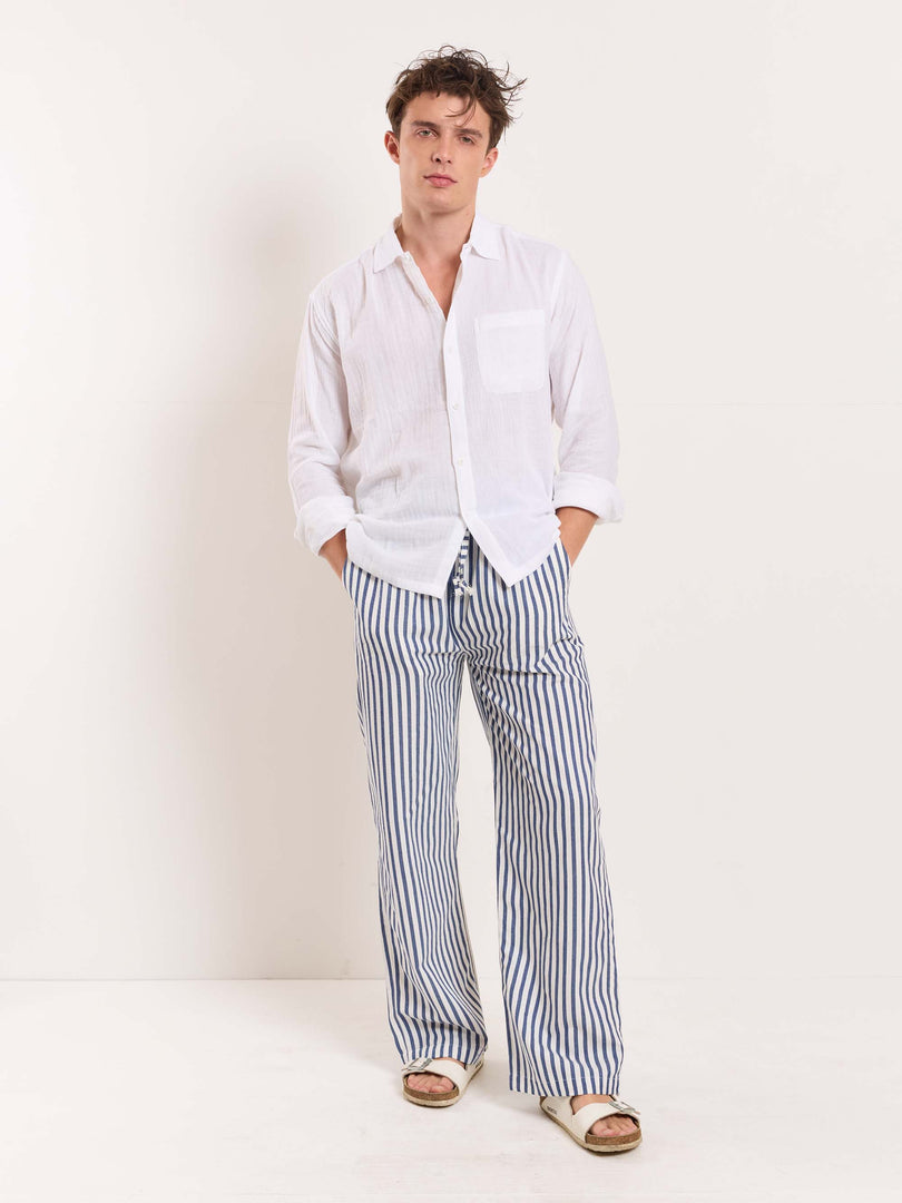 Blue Striped Pull-on Pants