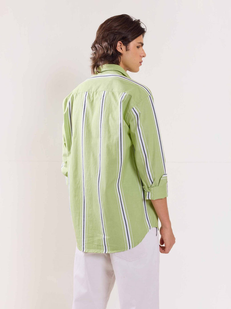 Green Poplin Striped Shirt