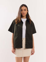 Load image into Gallery viewer, Dark Olive Twill Cropped Shirt
