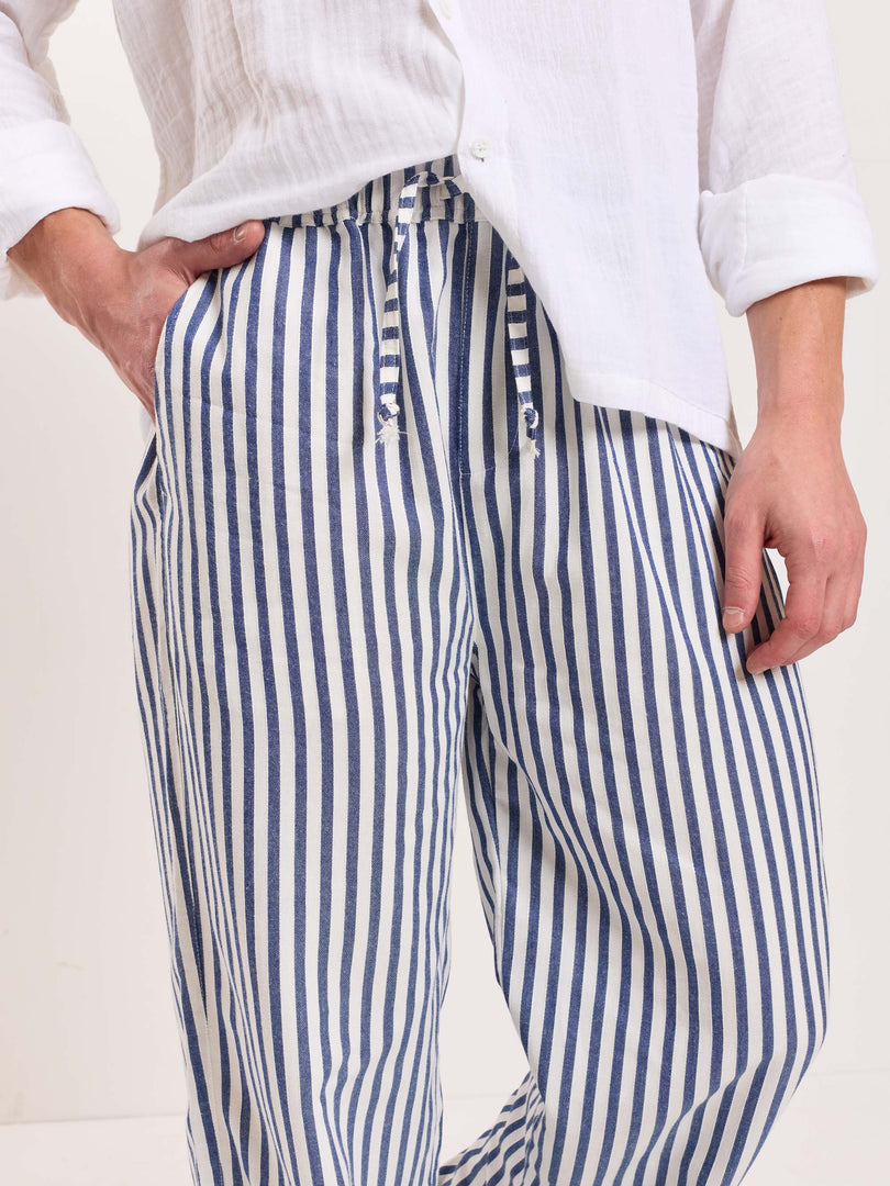 Blue Striped Pull-on Pants