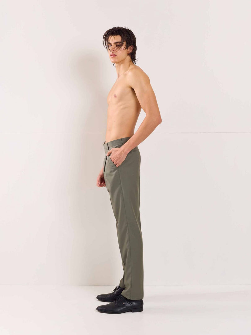 Sage Green Straight Fit Trousers