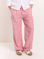 Load image into Gallery viewer, Red Striped Linen Pull-on Pants
