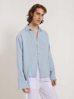 Load image into Gallery viewer, Powder Blue Gauze Holiday Shirt
