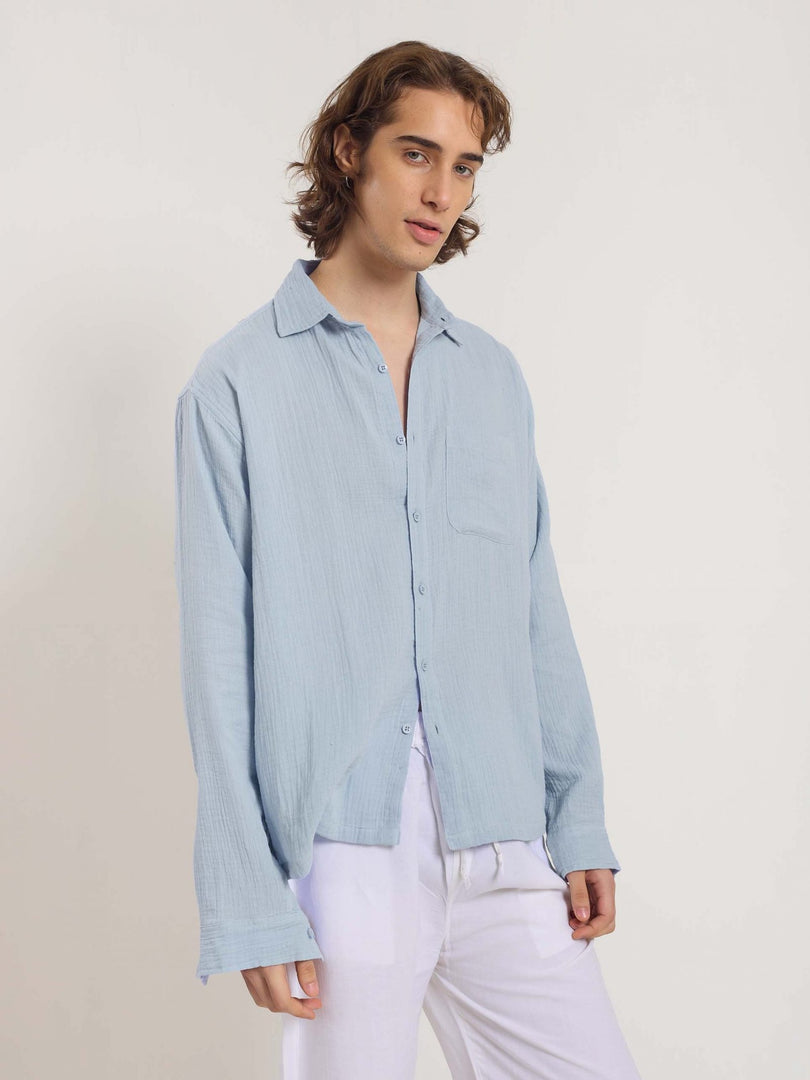 Powder Blue Gauze Holiday Shirt