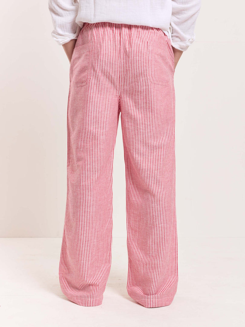 Red Striped Linen Pull-on Pants