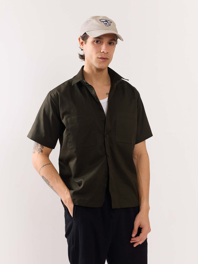 Dark Olive Twill Cropped Shirt