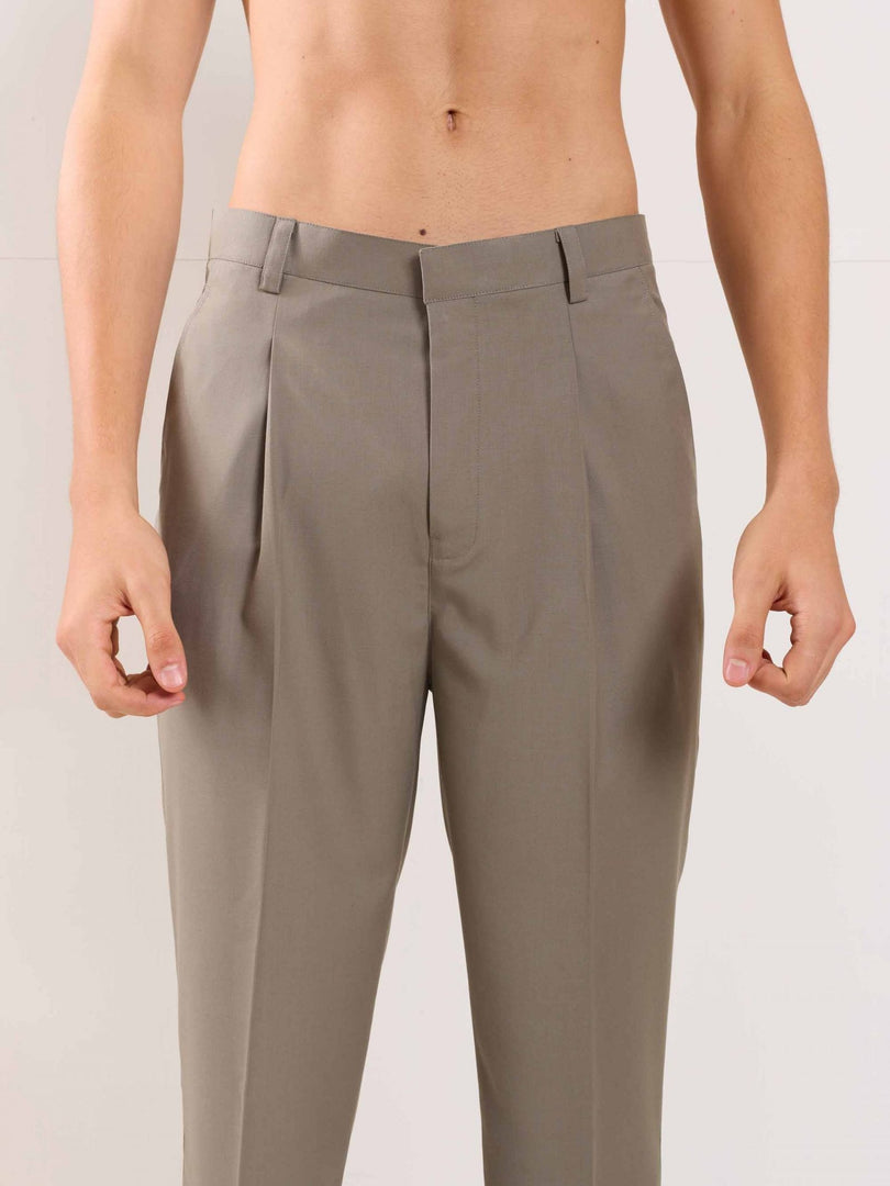 Stone Grey Straight Fit Trousers