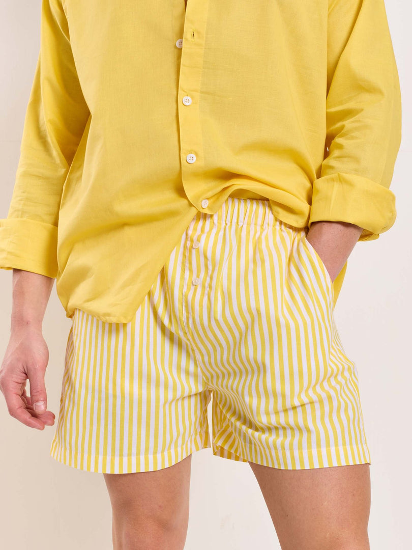 Yellow Striped Poplin Shorts