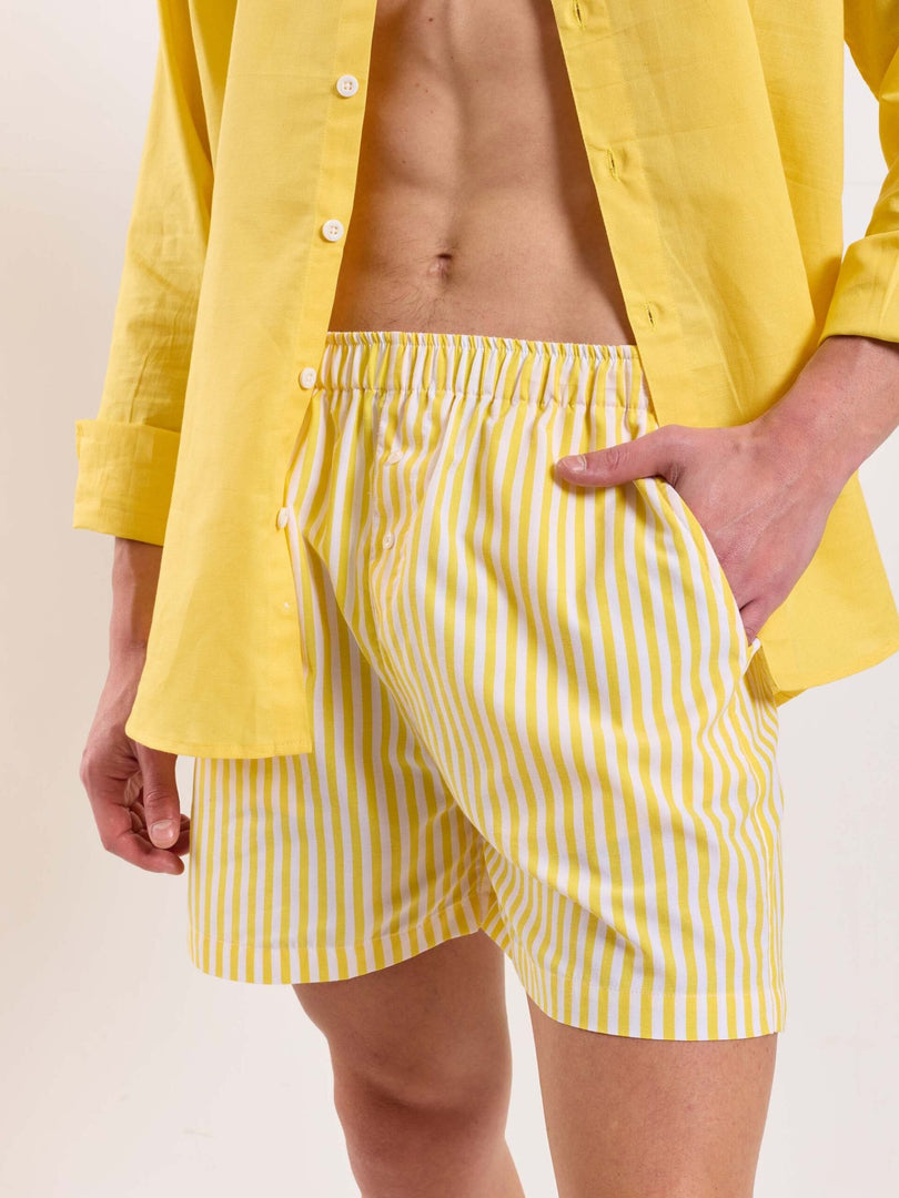 Yellow Striped Poplin Shorts