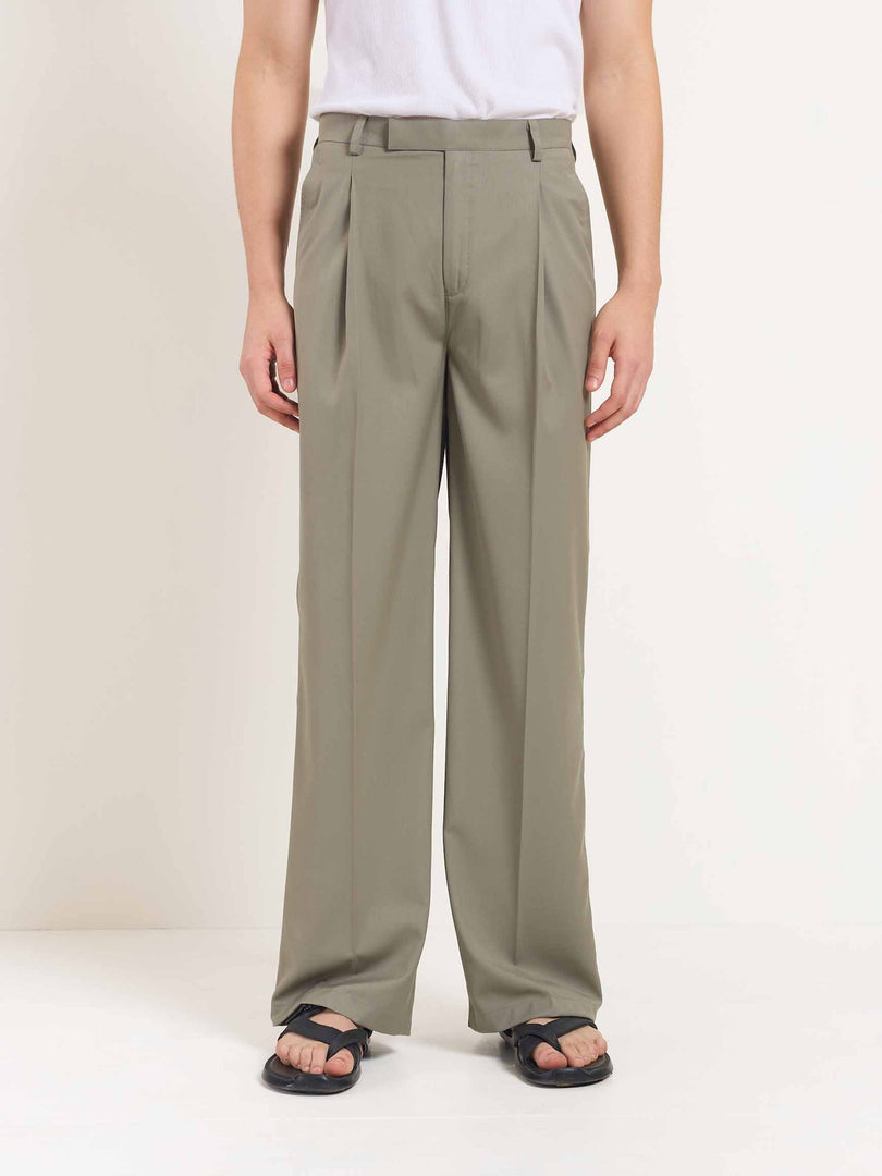 Stone Grey Baggy Fit Trousers