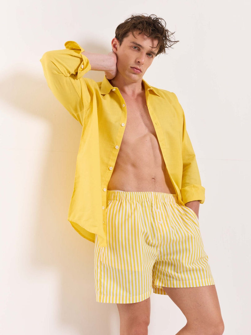 Yellow Striped Poplin Shorts