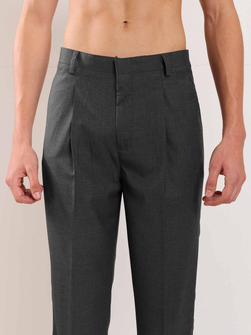 Grey Straight Fit Trousers