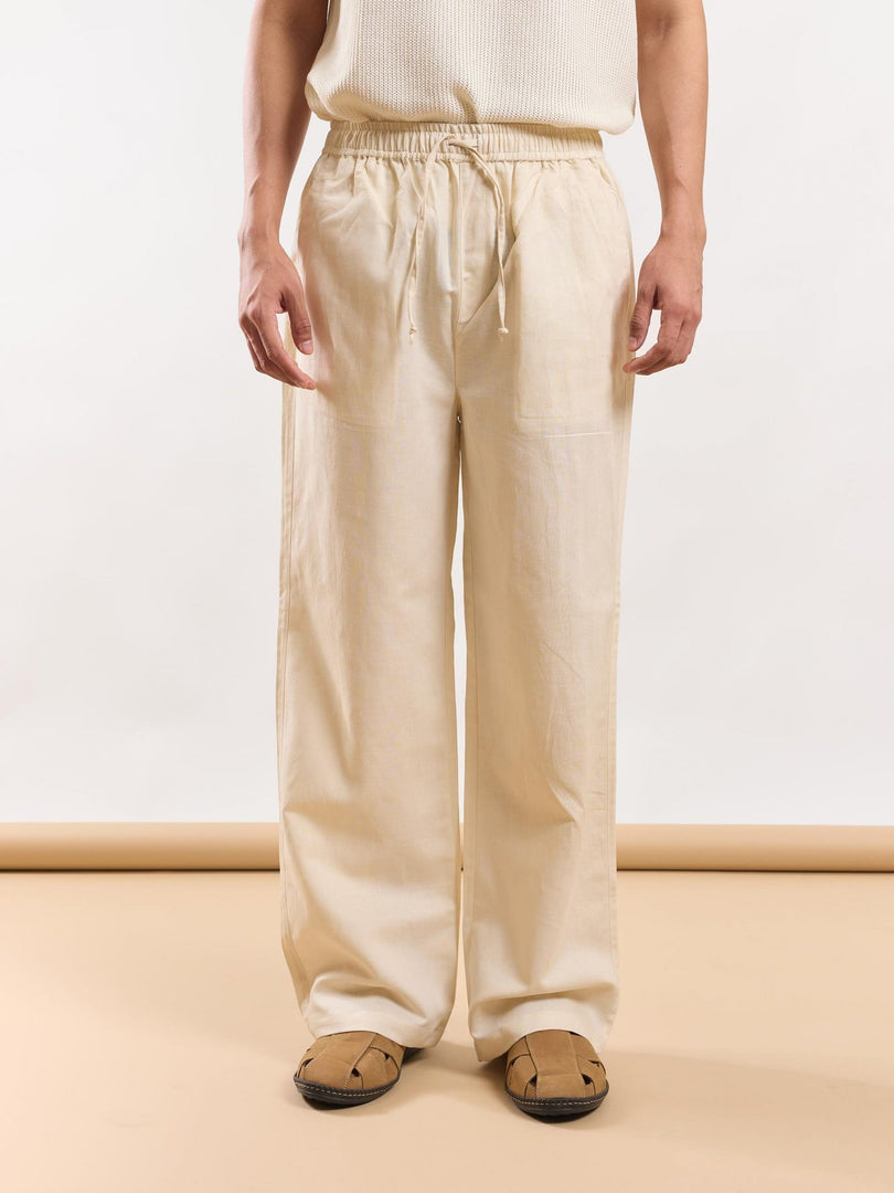 Cream Linen Pull-on Pants