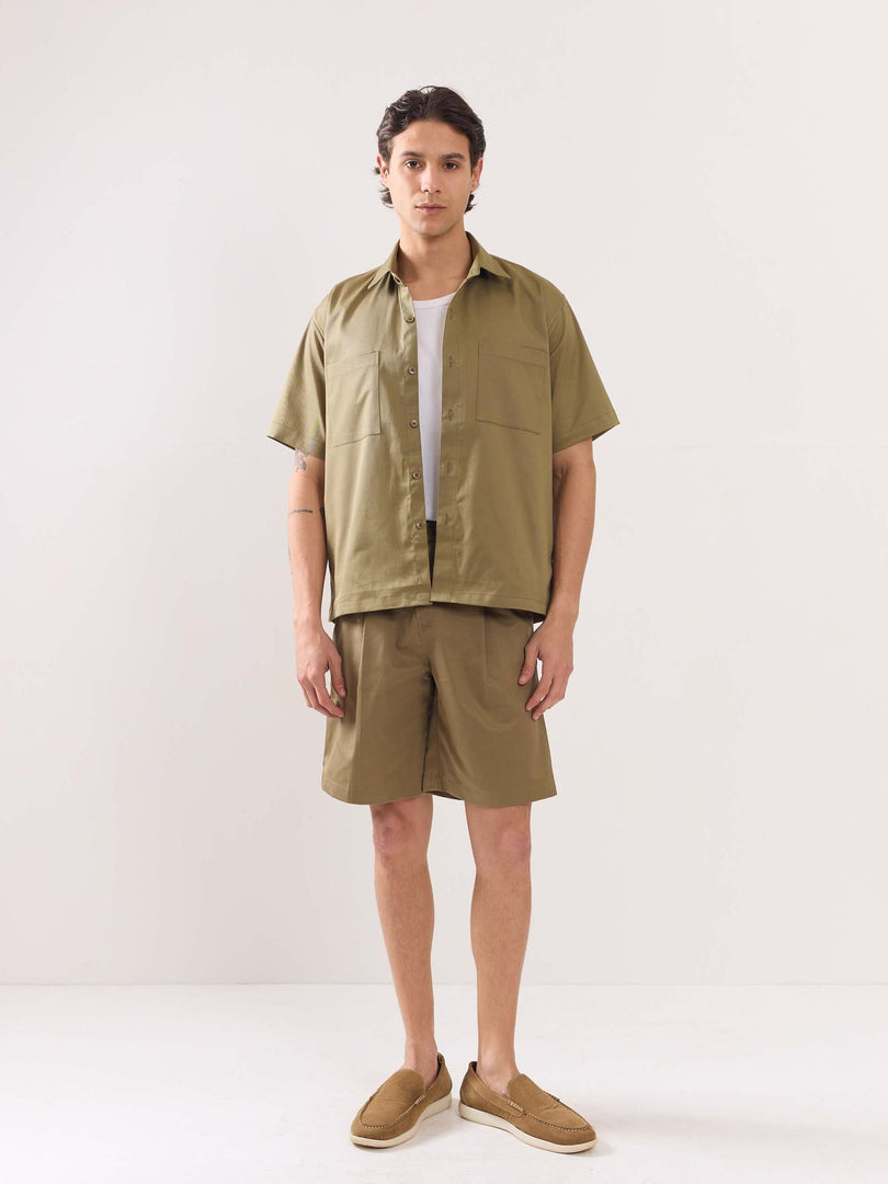 Khaki Twill Cropped Shirt