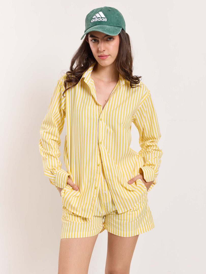 Yellow Striped Poplin Shorts