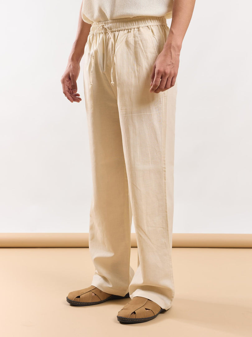 Cream Linen Pull-on Pants