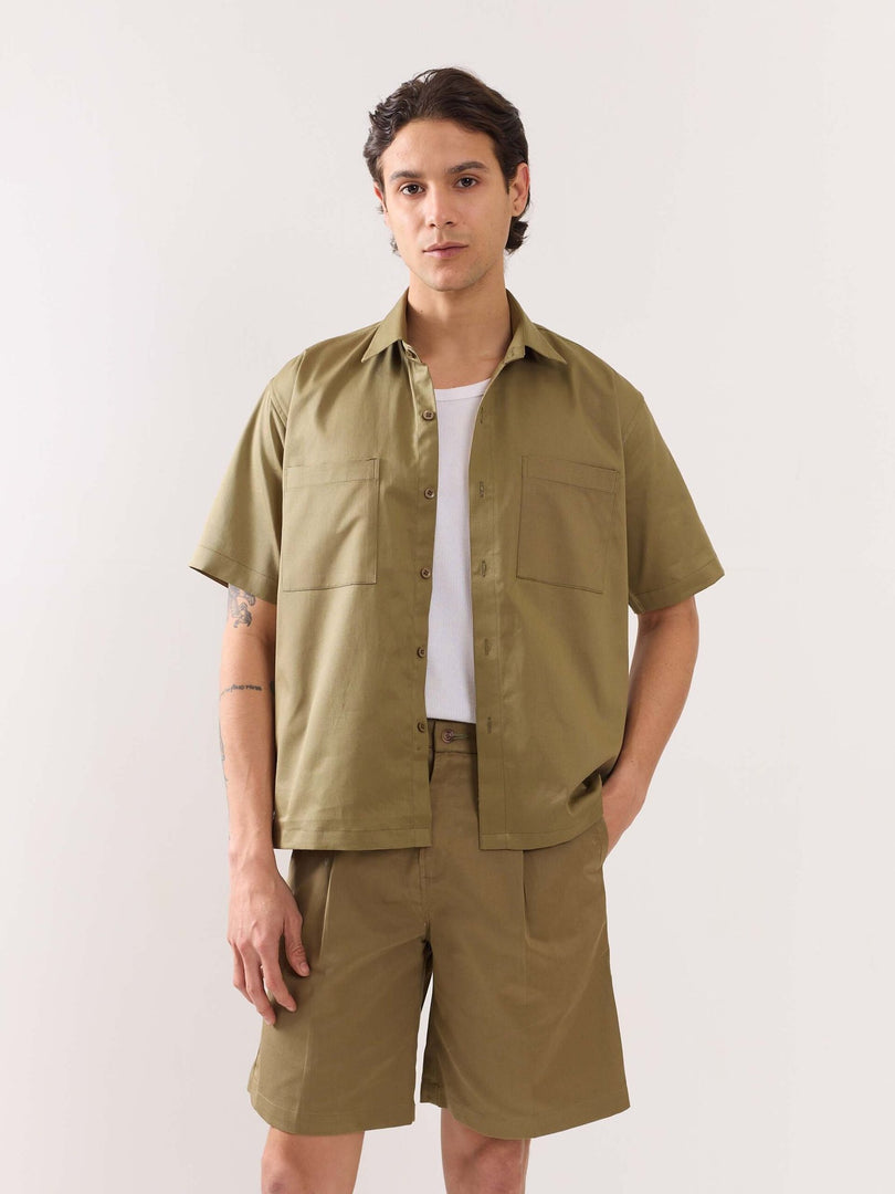 Khaki Twill Cropped Shirt