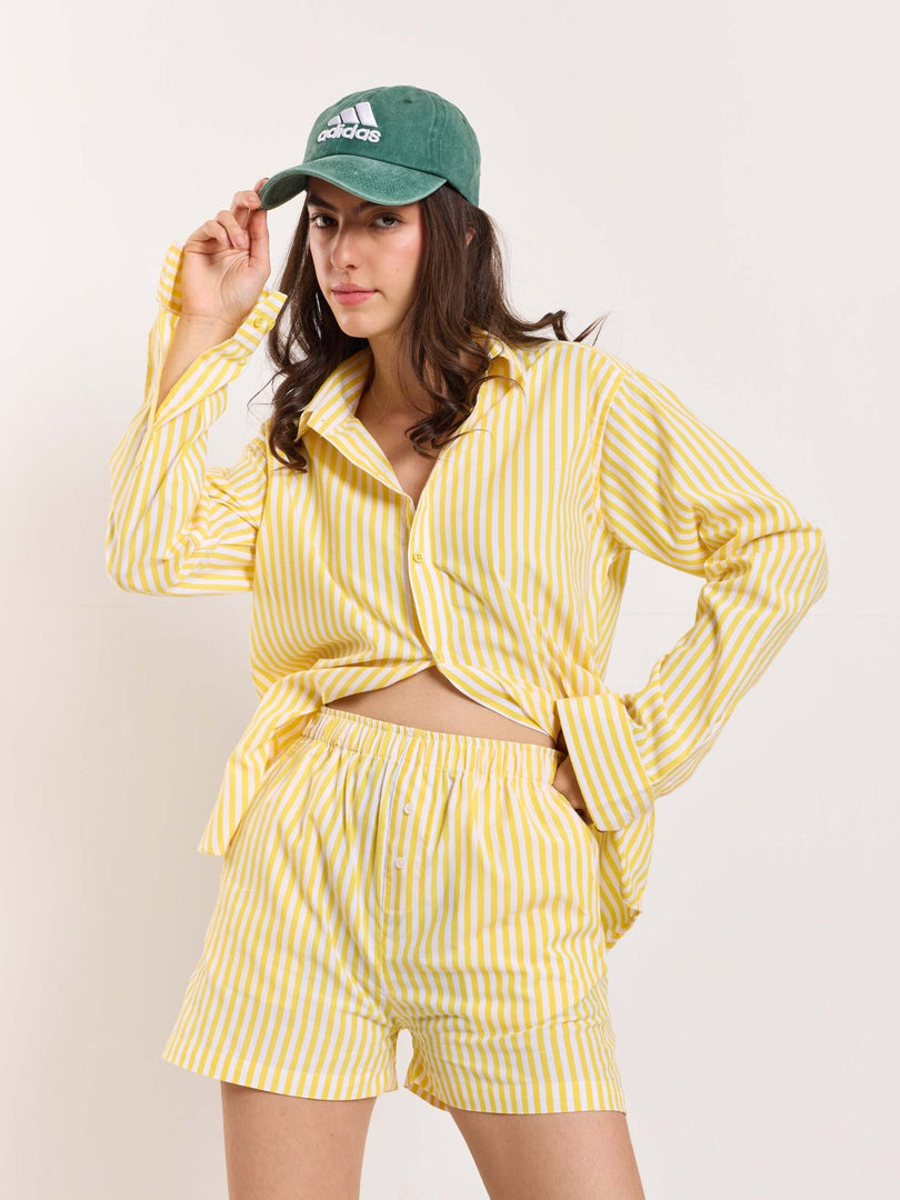 Yellow Striped Poplin Shorts