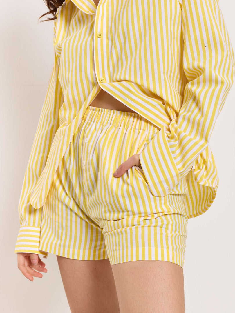 Yellow Striped Poplin Shorts