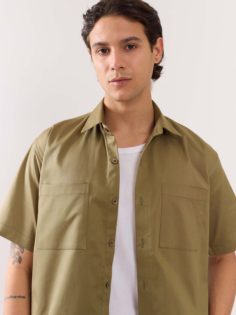 Khaki Twill Cropped Shirt