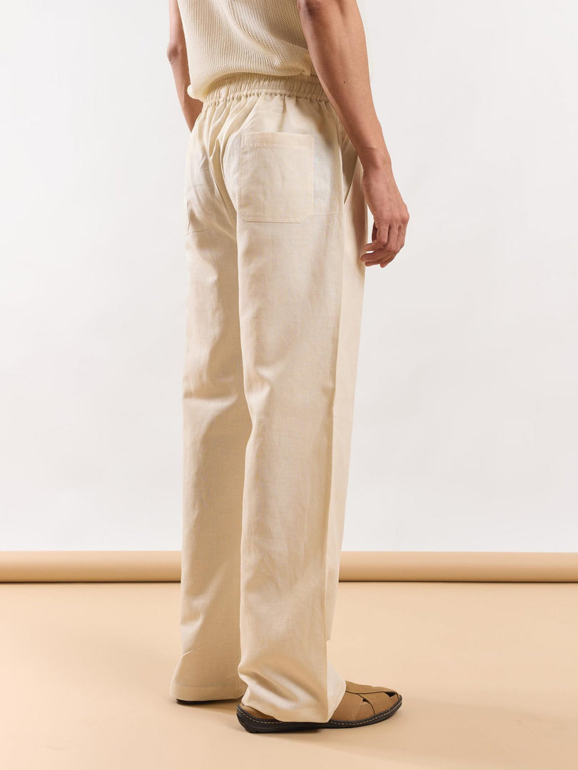 Cream Linen Pull-on Pants