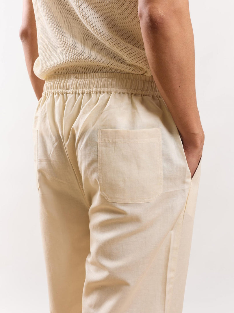 Cream Linen Pull-on Pants