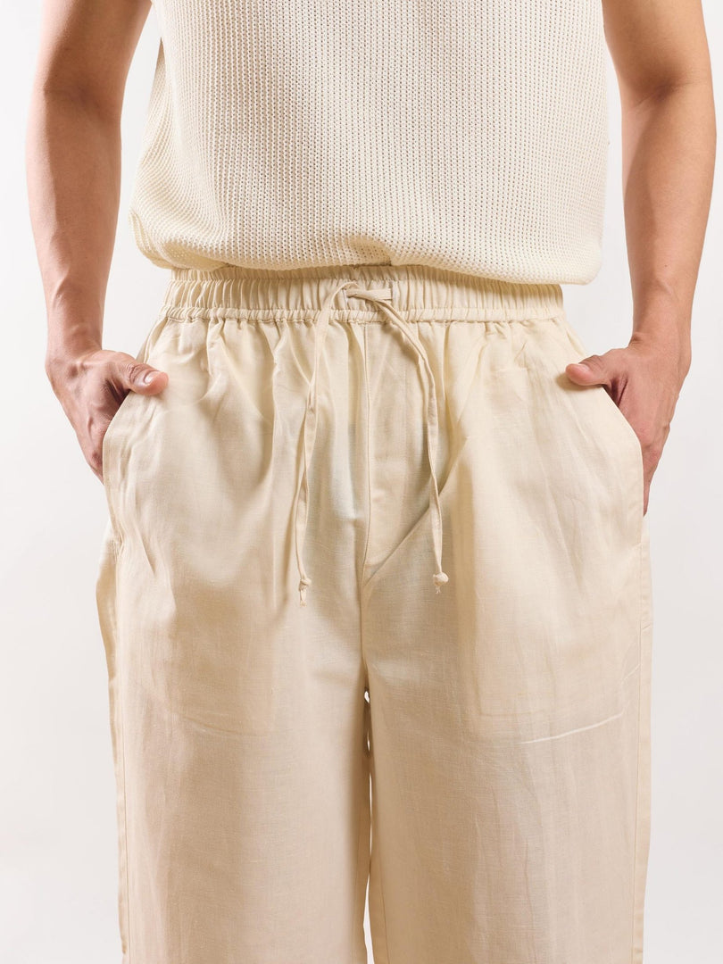 Cream Linen Pull-on Pants