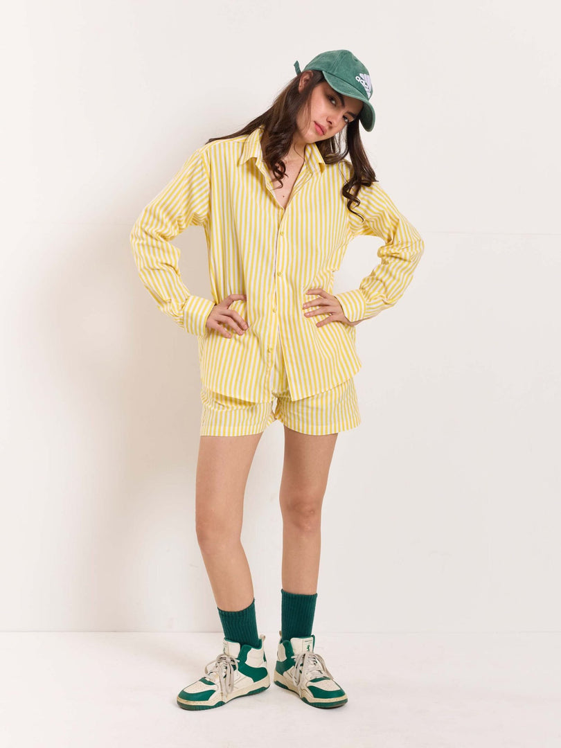 Yellow Striped Poplin Shorts