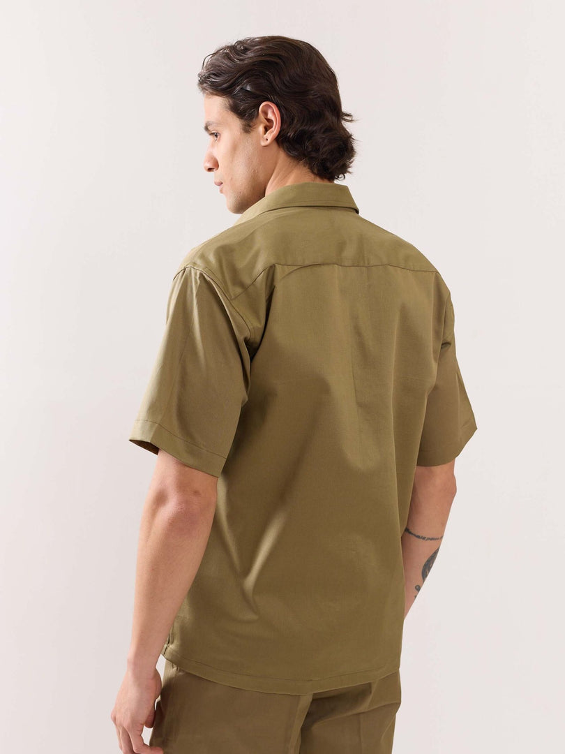 Khaki Twill Cropped Shirt