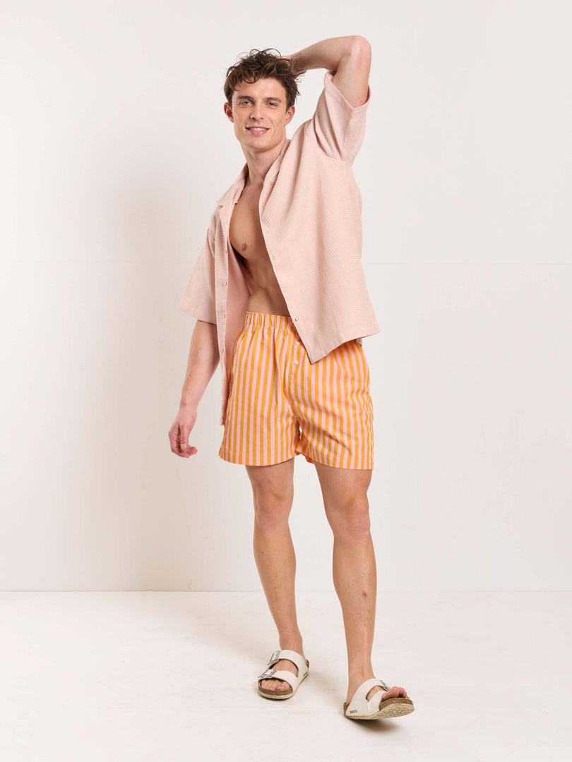 Orange Striped Poplin Shorts