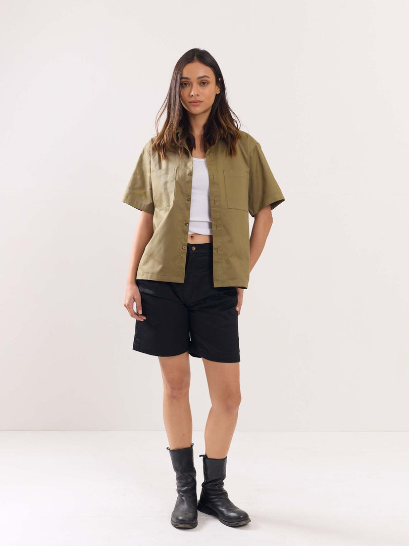 Khaki Twill Cropped Shirt