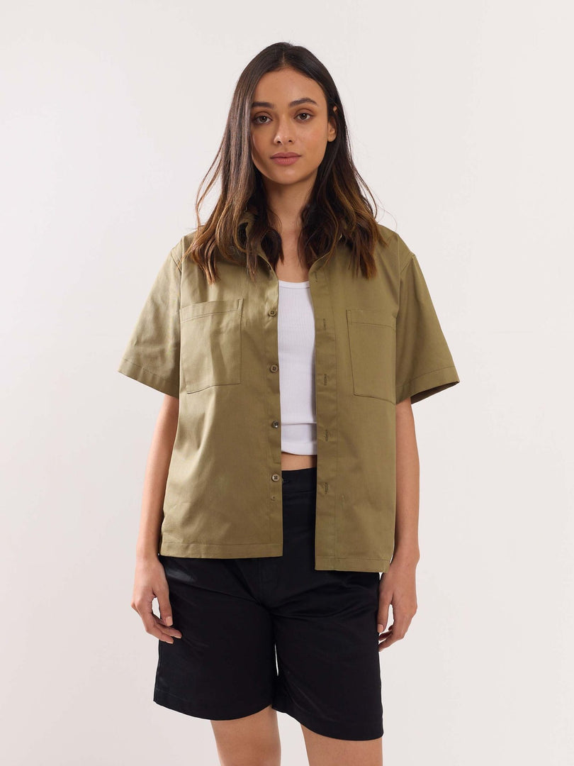 Khaki Twill Cropped Shirt