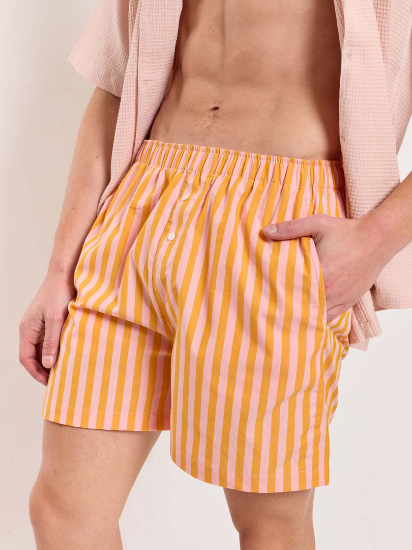 Orange Striped Poplin Shorts