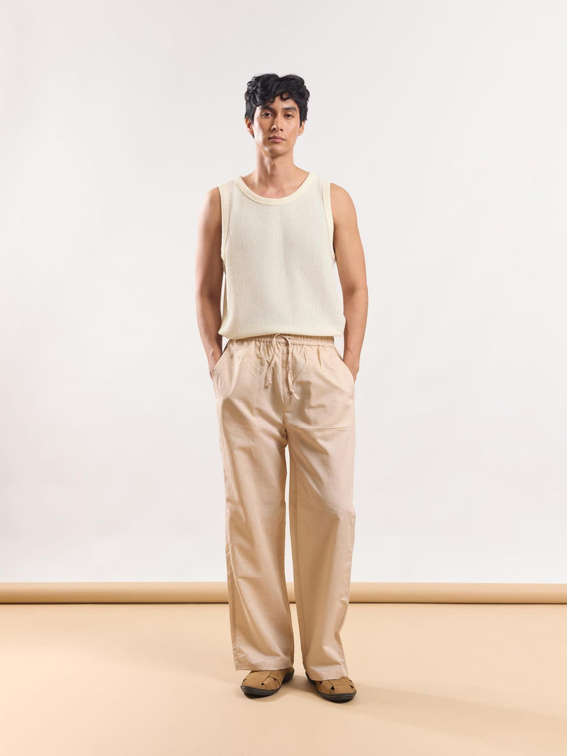 Beige linen pull on pants