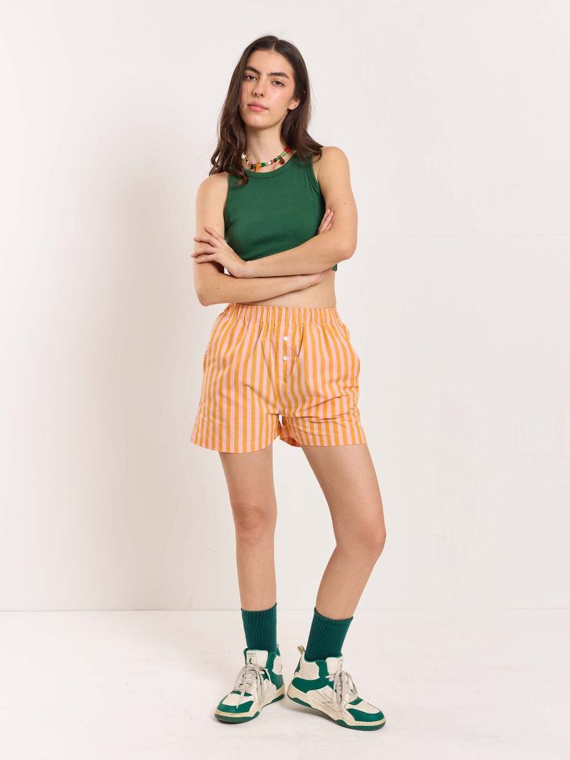 Orange Striped Poplin Shorts