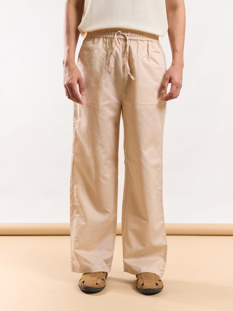 Beige Linen Pull-on Pants