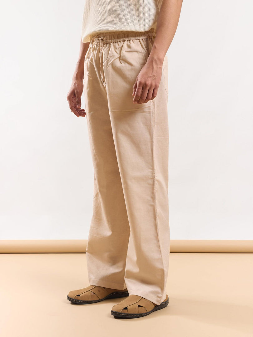 Beige Linen Pull-on Pants