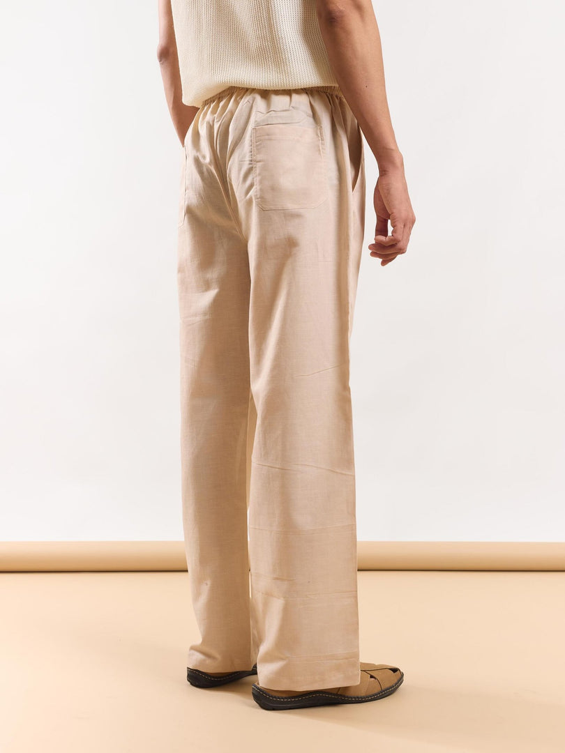 Beige Linen Pull-on Pants