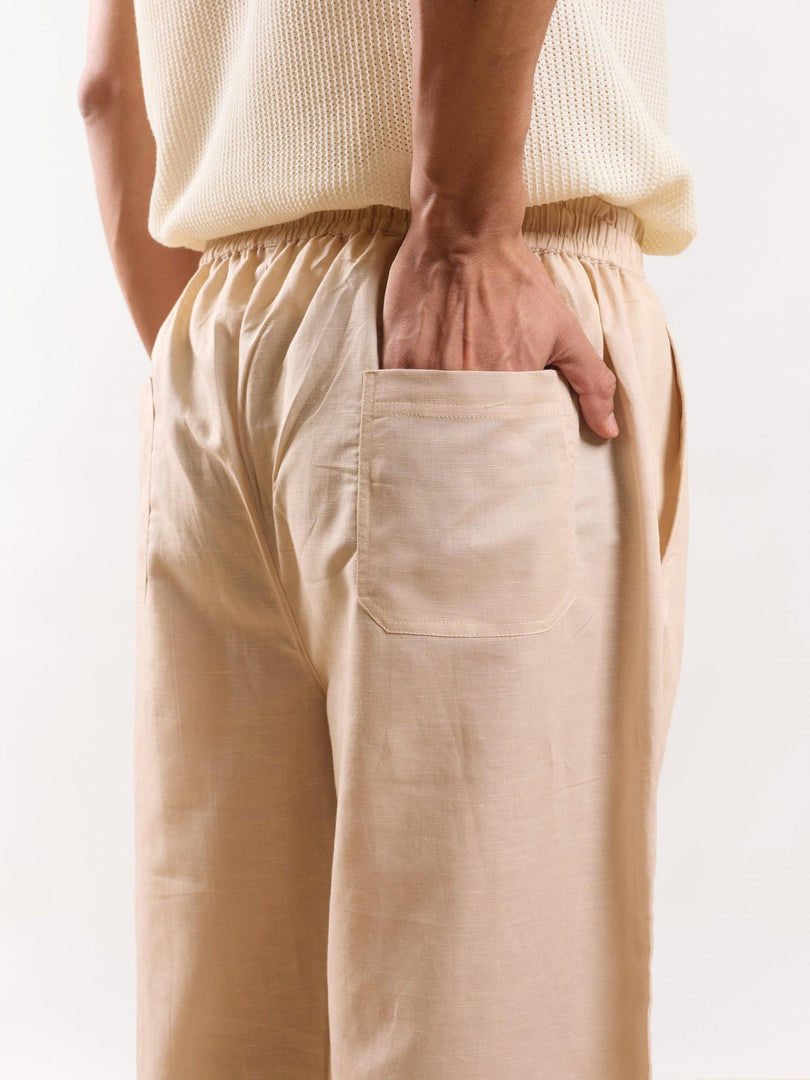 Beige Linen Pull-on Pants