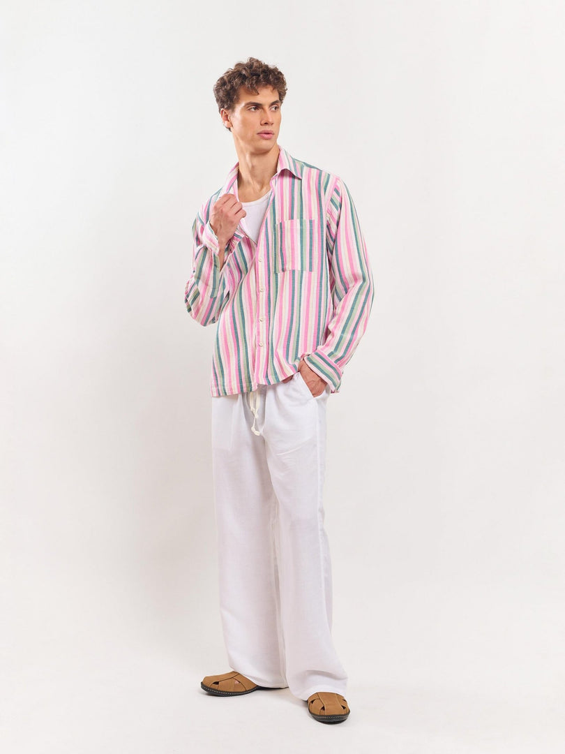 Multicolor Gauze Striped Holiday Shirt