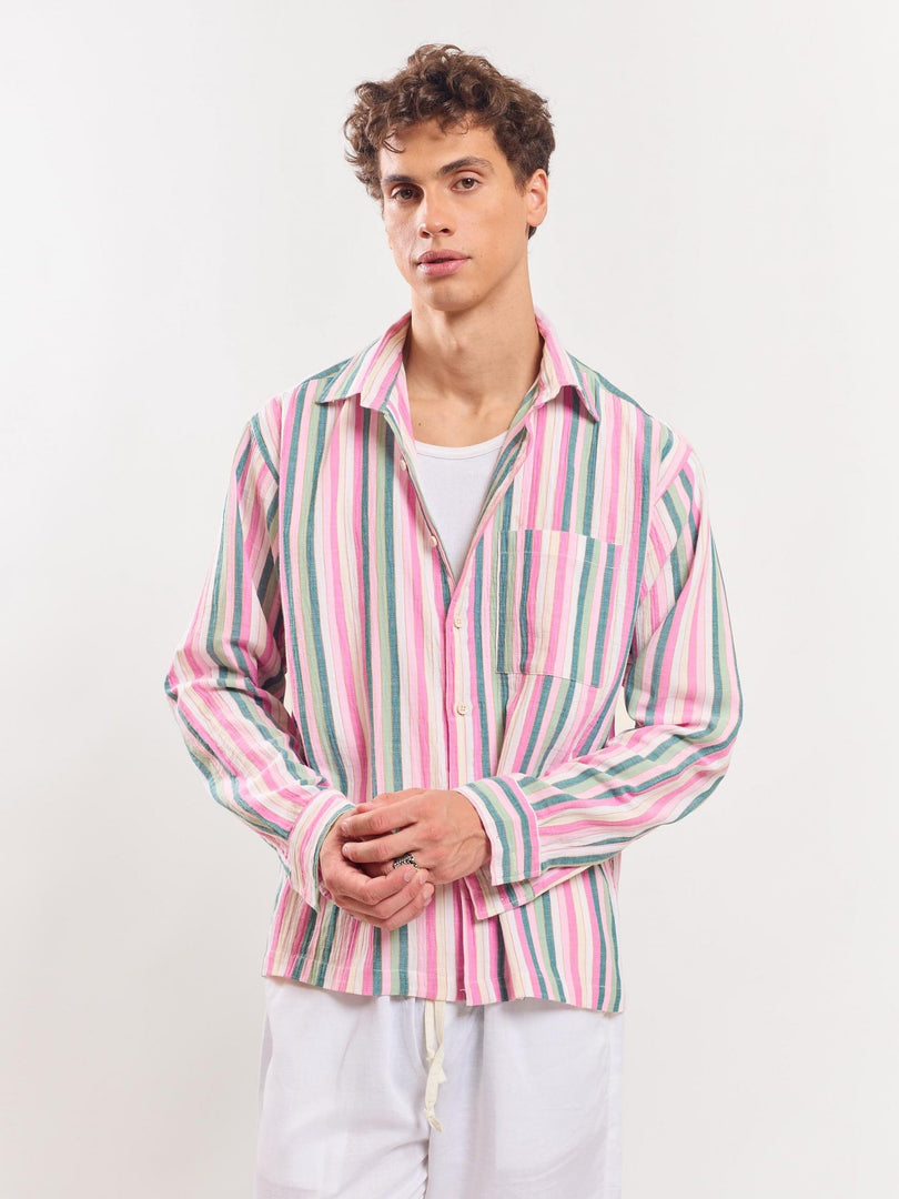 Multicolor Gauze Striped Holiday Shirt