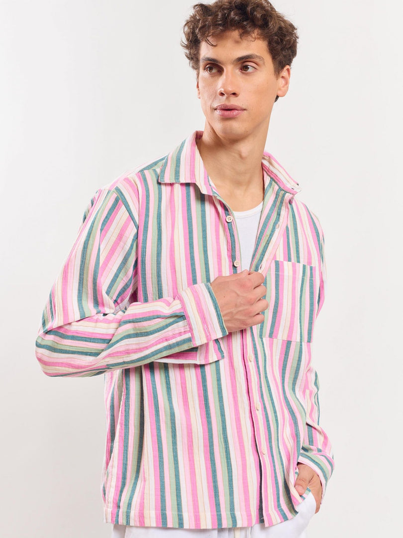 Multicolor Gauze Striped Holiday Shirt